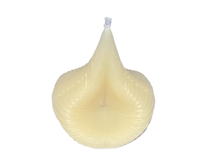 The Natural Golden Beeswax Destiny Decision Candle is teardrop and spiral shaped.  The  candle has flowing spiral lines and it has two wicks.  The Natural Golden Beeswax Destiny Decision Candle is on a white background.